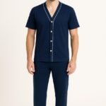 Pijama PV masculino adulto aberto longo com manga curta