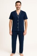 Pijama PV masculino adulto aberto longo com manga curta