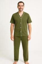 Pijama PV masculino adulto aberto longo com manga curta - Imagem 5